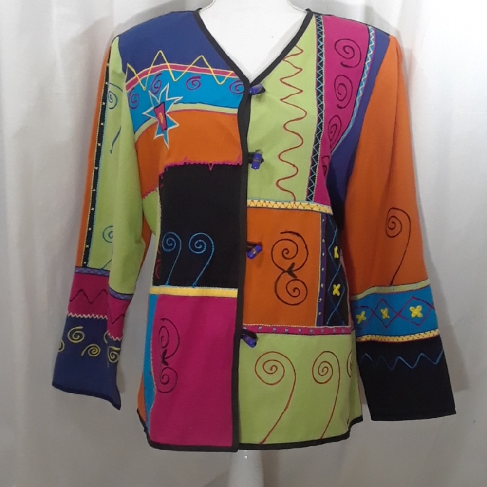Indigo Moon Womens blazer Colorful print Size L